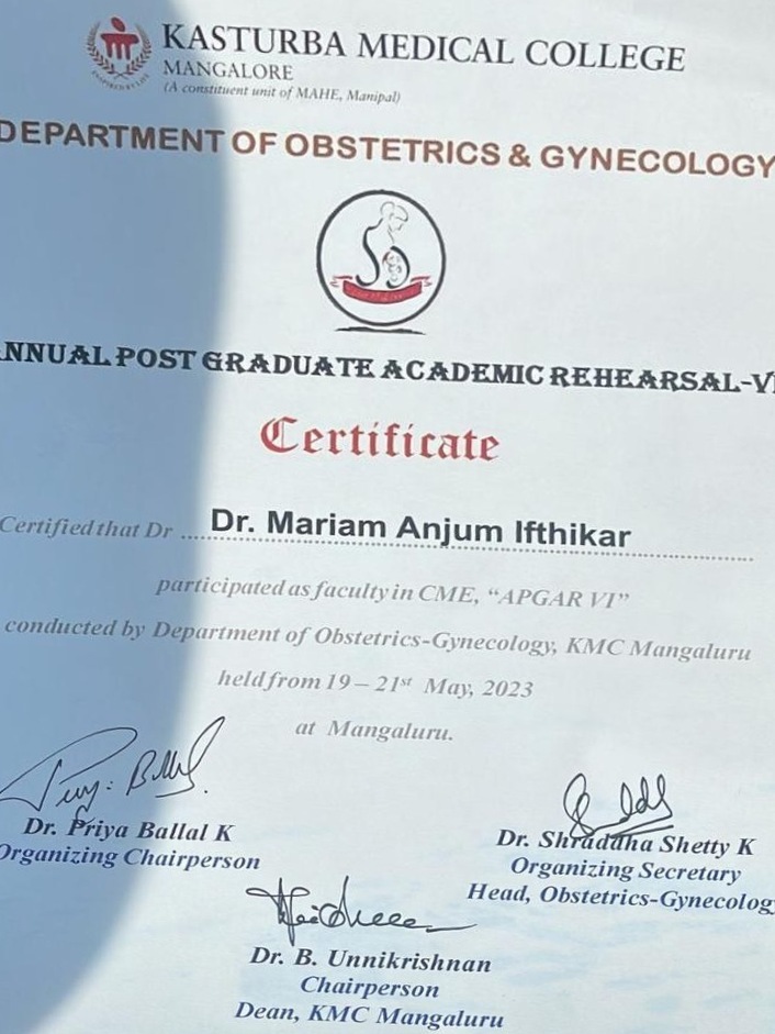 Dr. Mariam Anjum — APGAR-VI (2023) — Faculty Certificate